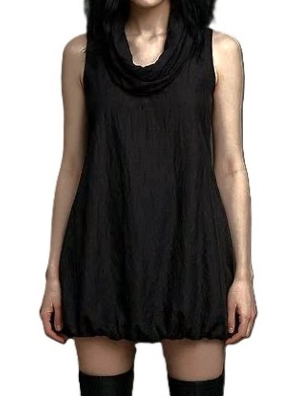 Avante Garde Goth Bubble-Hem Chic Cocoon Relaxed  Sleeveless Mini Dress